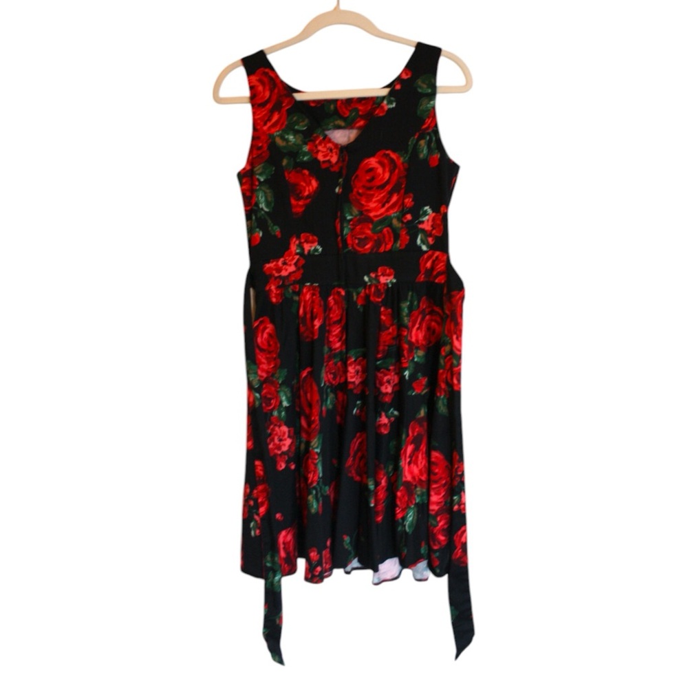 Lady V London Black and Red Roses Retro Tea Dress US 8/UK 12